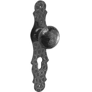 Schloßschild geschmiedet, mit Türknopf, fest, nicht drehbar, PZ Schließung, Entfernung 85mm,  galvanisiert und antik lackiert
