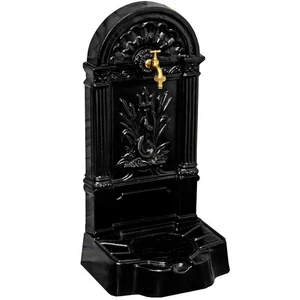 FIRENZE Wandbrunnen für den Garten, antik, schwarz, Gartenbrunnen aus Metall (Aluminium) mit Wasserhahn