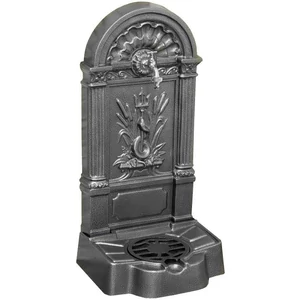 FIRENZE Wandbrunnen für den Garten, antik, Hammerschlag Silber, Gartenbrunnen aus Metall (Aluminium) mit Wasserhahn