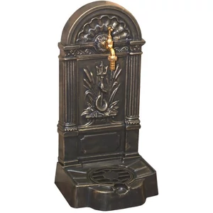 FIRENZE Wandbrunnen für den Garten, antik, schwarz und Patina Gold, Gartenbrunnen aus Metall (Aluminium) mit Wasserhahn
