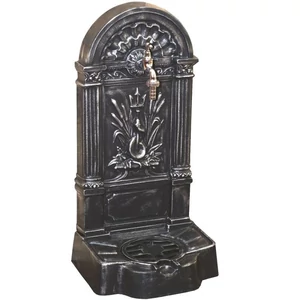 FIRENZE Wandbrunnen für den Garten, antik, schwarz und Patina Silber, Gartenbrunnen aus Metall (Aluminium) mit Wasserhahn