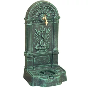 FIRENZE Wandbrunnen für den Garten, antik, schwarz und Patina grün, Gartenbrunnen aus Metall (Aluminium) mit Wasserhahn