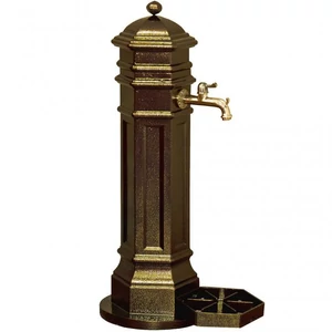 PISA Standbrunnen für den Garten, antik, Hammerschlag Gold, Gartenbrunnen aus Metall (Aluminium) mit Wasserhahn