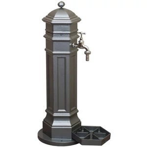 PISA Standbrunnen für den Garten, antik, Hammerschlag Silber, Gartenbrunnen aus Metall (Aluminium) mit Wasserhahn