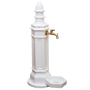 ROMA Standbrunnen für den Garten, antik, weiß, Gartenbrunnen aus Metall (Aluminium) mit Wasserhahn