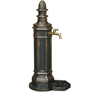 ROMA Standbrunnen für den Garten, antik, schwarz und Patina Gold, Gartenbrunnen aus Metall (Aluminium) mit Wasserhahn