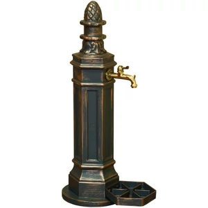 ROMA Standbrunnen für den Garten, antik, schwarz und Patina Bronze, Gartenbrunnen aus Metall (Aluminium) mit Wasserhahn