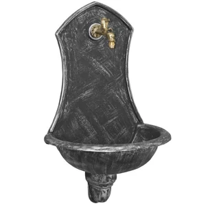 SIENA Wandbrunnen für den Garten, antik, schwarz und Patina Silber, Gartenbrunnen aus Metall (Aluminium) mit Wasserhahn