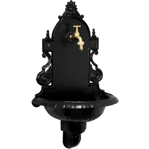 VERONA Wandbrunnen für den Garten, antik, schwarz, Gartenbrunnen aus Metall (Aluminium) mit Wasserhahn