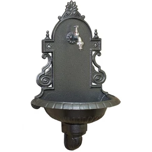 VERONA Wandbrunnen für den Garten, antik, Hammerschlag Silber, Gartenbrunnen aus Metall (Aluminium) mit Wasserhahn