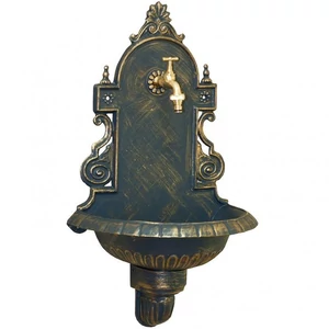 VERONA Wandbrunnen für den Garten, antik, schwarz und Patina Gold, Gartenbrunnen aus Metall (Aluminium) mit Wasserhahn