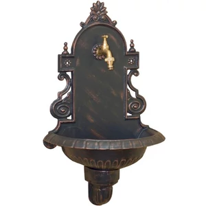 VERONA Wandbrunnen für den Garten, antik, schwarz und Patina Bronze, Gartenbrunnen aus Metall (Aluminium) mit Wasserhahn