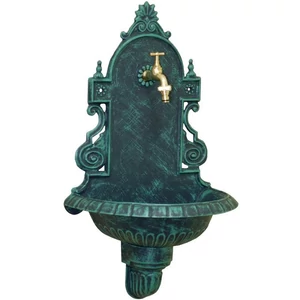VERONA Wandbrunnen für den Garten, antik, schwarz und Patina grün, Gartenbrunnen aus Metall (Aluminium) mit Wasserhahn