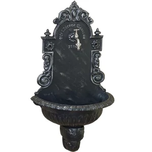 VIENNA Wandbrunnen für den Garten, antik, schwarz und Patina Silber, Gartenbrunnen aus Metall (Aluminium) mit Wasserhahn
