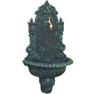 VIENNA Wandbrunnen für den Garten, antik, schwarz und Patina Grün, Gartenbrunnen aus Metall (Aluminium) mit Wasserhahn