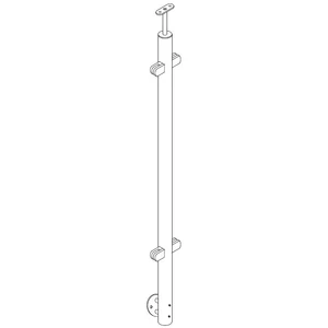 Durchgangspfosten mit Wandanker, Edelstahl, Rundrohr, 4 Glashalter und Handlaufträger (AISI 304 - V2A), verschiedene Größen