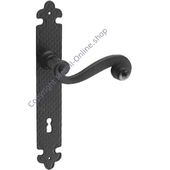 Schloßschild geschmiedet, mit Türdrücker, BB Schließung, Entfernung 90mm, galvanisiert und lackiert