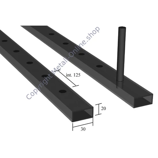 Rechteckrohr 30x20x2mm halbgebohrt, verschiedene Lochgrößen