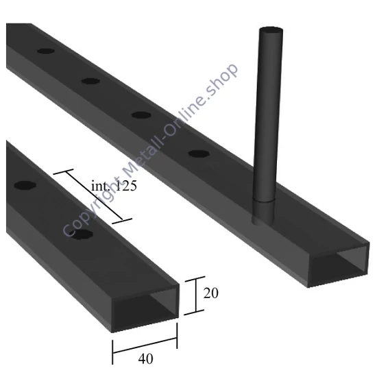 Rechteckrohr 40x20x2mm halbgebohrt, verschiedene Lochgrößen