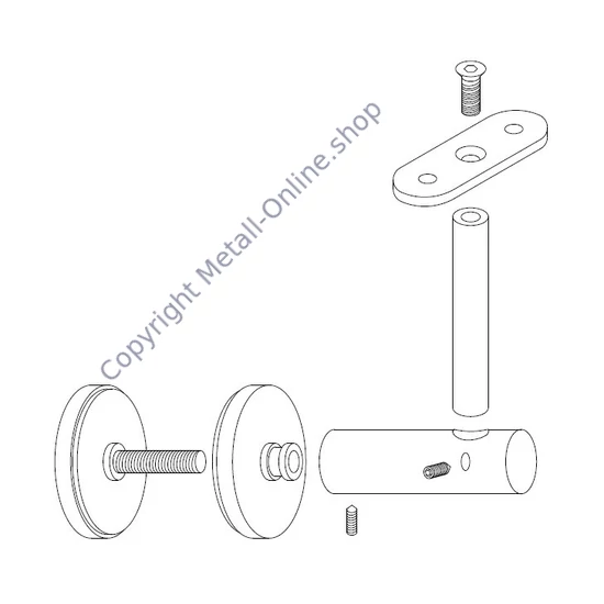 Handlaufhalter für Rund-und Vierkantrohr, anbaubar an Glas, höhenverstellbar, Edelstahl (AISI 304 - V2A), verschiedene Größen
