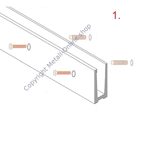 Unteres Glasleistenprofil aus Aluminium, mit seitlicher Befestigung