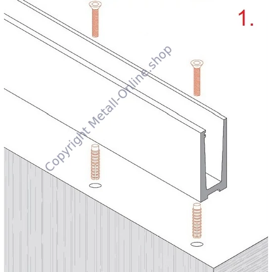 Unteres Glasleistenprofil aus Aluminium, Befestigung am Boden