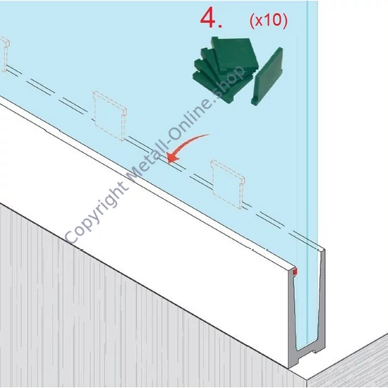 Unteres Glasleistenprofil aus Aluminium, Befestigung am Boden
