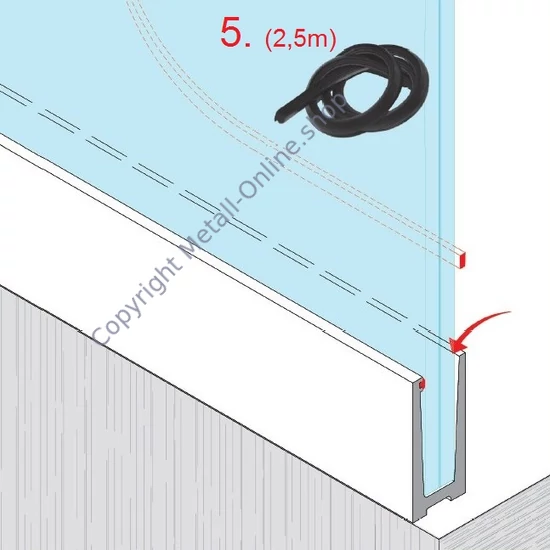 Unteres Glasleistenprofil aus Aluminium, Befestigung am Boden