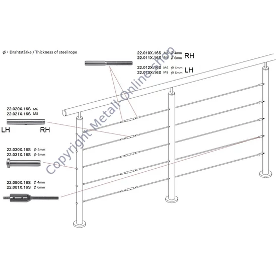Anschlußstück für Drahtseilspanner, Rechtsgewinde, Edelstahl (AISI 316 - V4A), verschiedene Größen