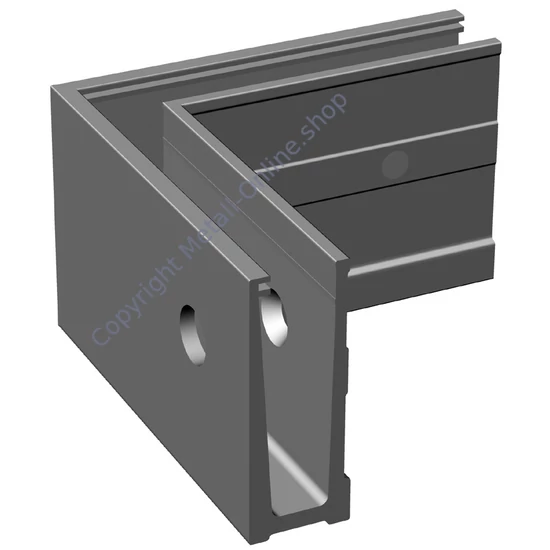 Eckstück für unteres Glasleistenprofil aus Aluminium, zur seitlichen Befestigung