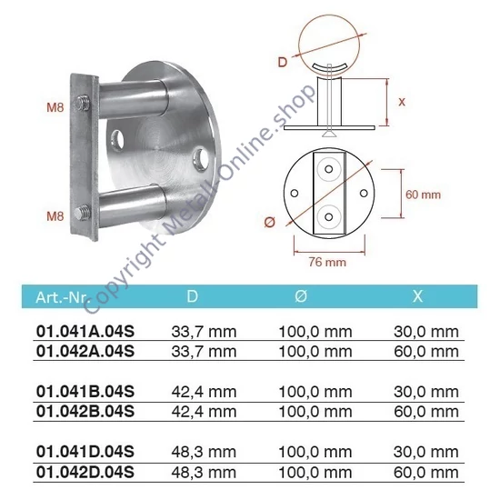 Wandanker, Edelstahl (AISI 304 - V2A), verschiedene Größen