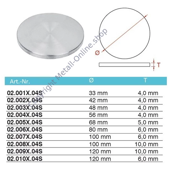 Ronde, Edelstahl (AISI 304 - V2A), verschiedene Größen