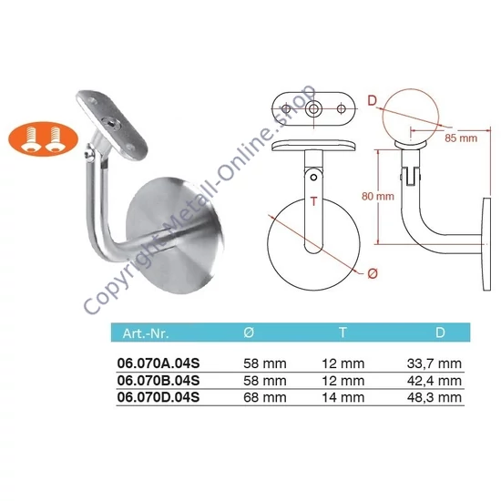 Handlaufhalter für Rundrohr, mit Gelenk, Edelstahl (AISI 304 - V2A), verschiedene Größen