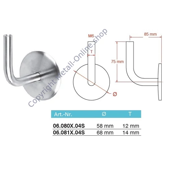 Handlaufhalter mit M6 Innengewinde, Edelstahl (AISI 304 - V2A)