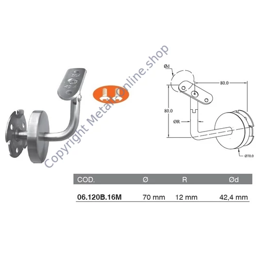 Handlaufträger für Rundrohr, mit Gelenk und Abdeckrosette, Edelstahl (AISI 316 - V4A), hochglanzpoliert