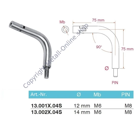 Verbindungsstift 90°, mit Gelenk, Edelstahl (AISI 304 - V2A)