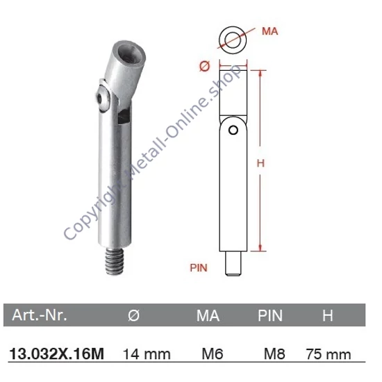 Verbindungsstift mit Gelenk, Edelstahl (AISI 316 - V4A), hochglanzpoliert