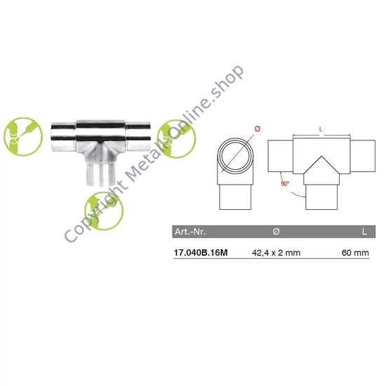 T-Verbinder, Edelstahl (AISI 316 - V4A), hochglanzpoliert