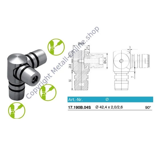 Eckverbinder 90°, Edelstahl (AISI 304 - V2A)