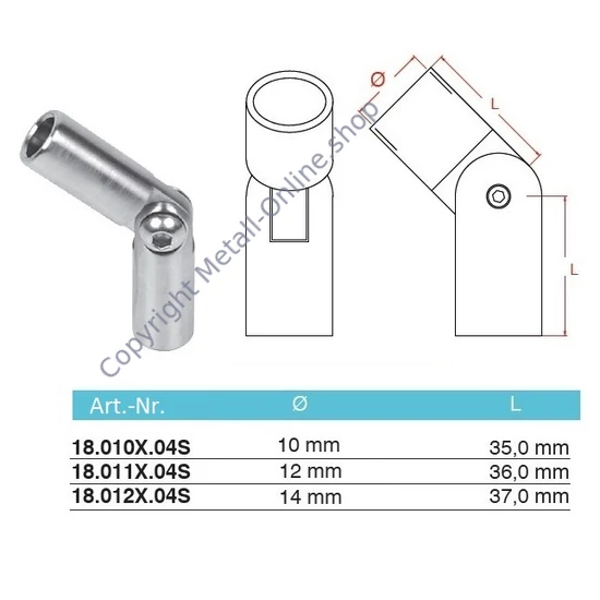 Stabverbinder mit Gelenk, Edelstahl (AISI 304 - V2A)