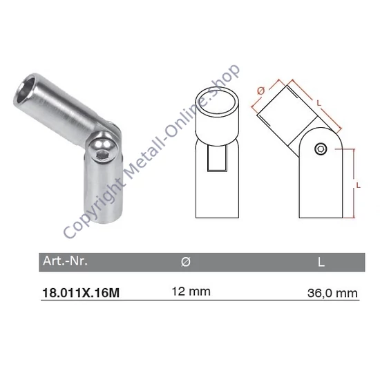 Stabverbinder mit Gelenk, Edelstahl (AISI 316 - V4A), hochglanzpoliert