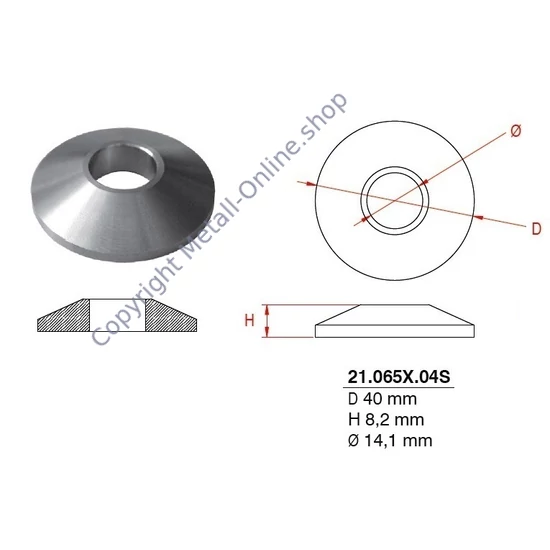 Bodenrosette für Zierstab Ø14mm, Edelstahl (AISI 304 - V2A)