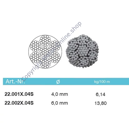 Drahtseil, Edelstahl (AISI 304 - V2A), verschiedene Größen