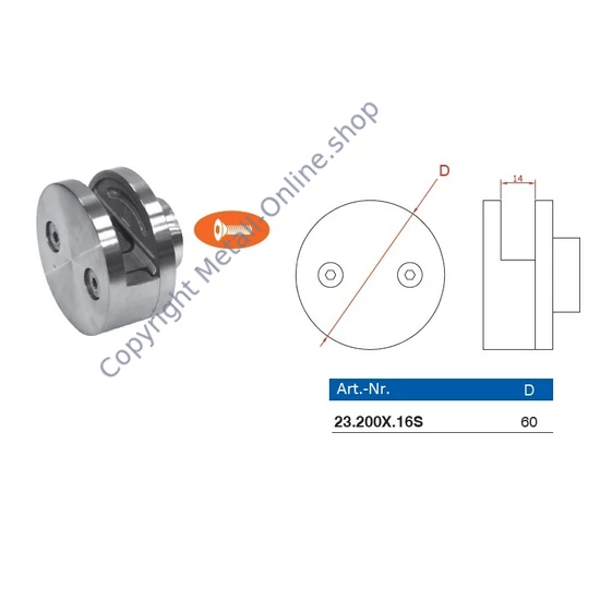 Glashalter, rund, für Vierkantrohr, Edelstahl (AISI 316 - V4A)