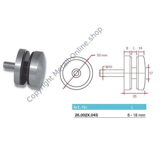 Punkthalter für Glas, Anschluß flach, Edelstahl (AISI 304 - V2A)