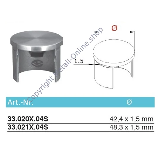 Endkappe für Glasleistenrohr, Edelstahl (AISI 304 - V2A)